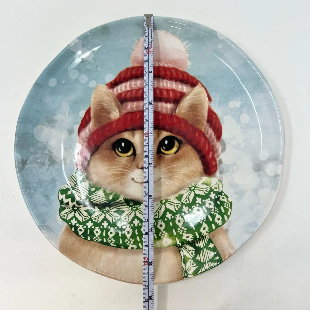 Pier 1 Winter Cat Ironstone Plate with Red Hat and Green Scarf Holiday